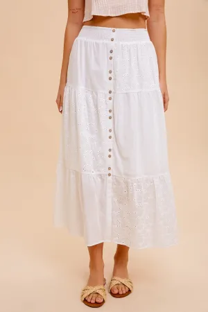 Eyelet Button Down Maxi Skirt in Off-White Style 3906