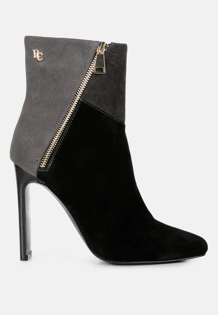 EZRA Black Patchwork Suede Ankle Boots