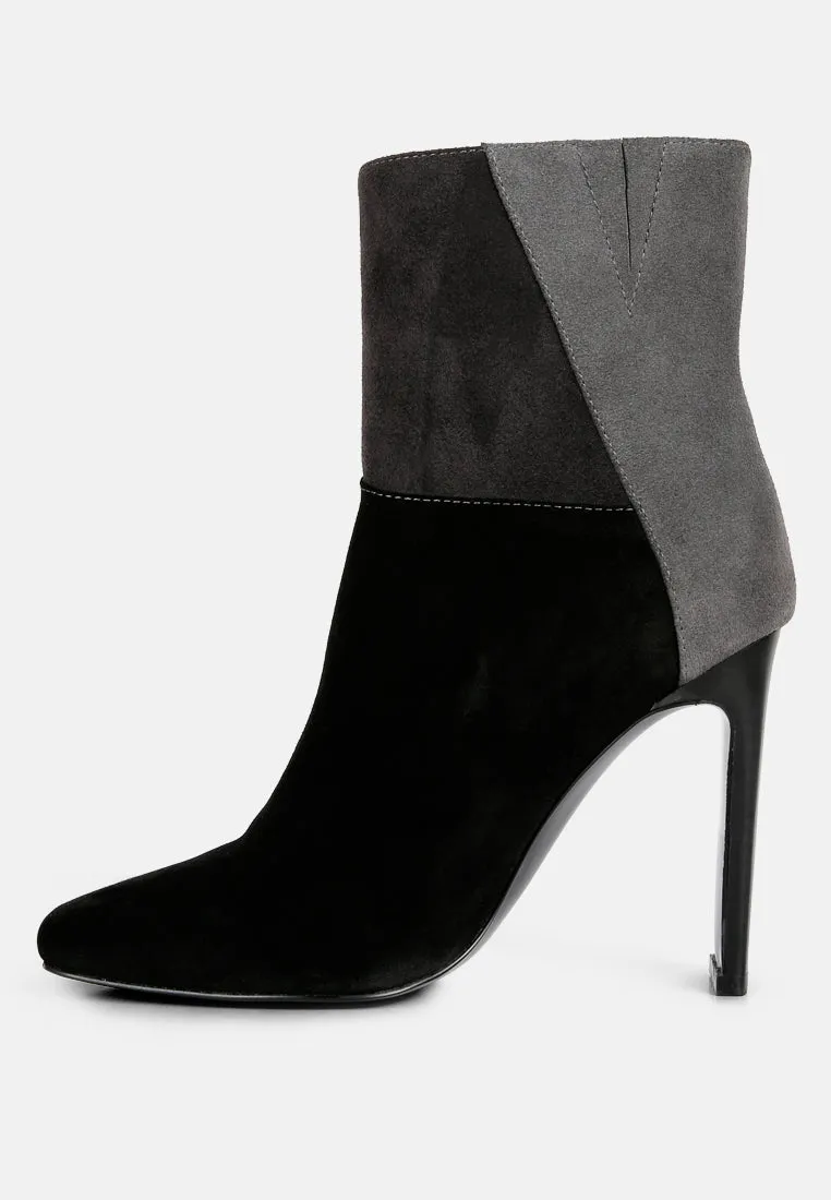 EZRA Black Patchwork Suede Ankle Boots