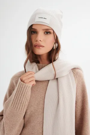 EZRA Knitted Cashmere Blend Beanie in Sand