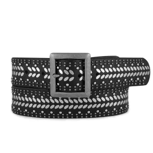 Ezra | Studded Black Leather Belt with Square Buckle