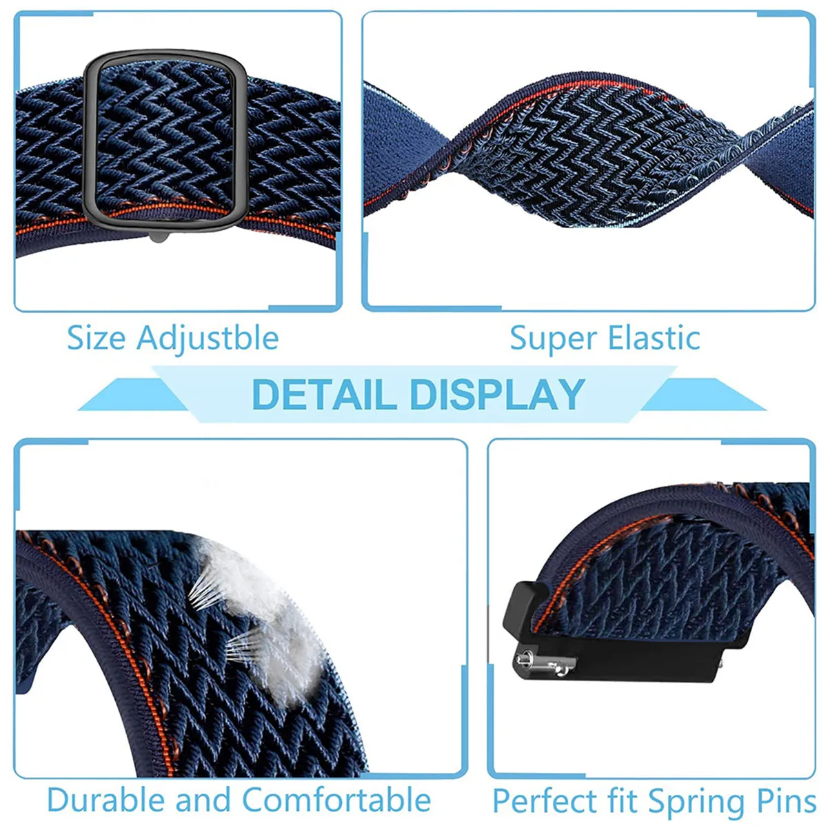 Fabric Elastic Loop Band For Samsung Watch 20mm Deep Navy