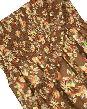 Fabric Shirred by the Yard | Multicolor Caramel Brown Yellow Floral Fabric | 42"L