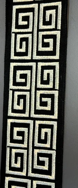 Fabricut Embroidery Silver Black Double Greek Key Trim Tape By The Yard