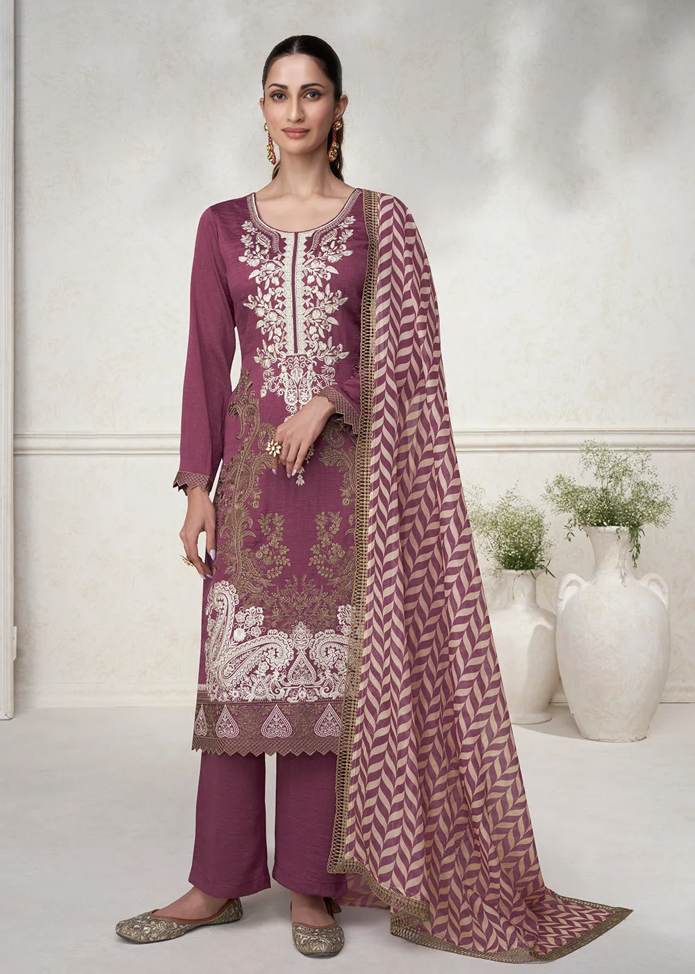 Fabulous Pink Floral Embroidered Silk Wedding Salwar Suit