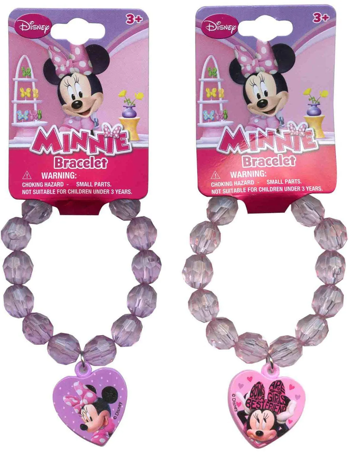 Faceted Beaded Bracelet Plastic Character Charm Cute Girly Arm Accessory in Pink, Blue, Purple Assorted Minnie, Frozen, LOL