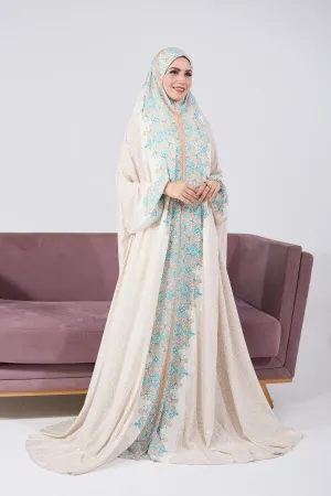 Fadwa Luxurious Satin Home Prayer Gown in Intricate Floral Print