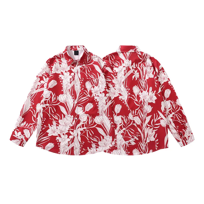 Faire Echo New Year Red Floral Hiphop Shirt