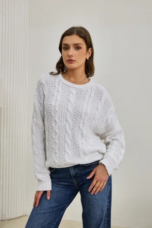 Faith White Cable Knit Sweater