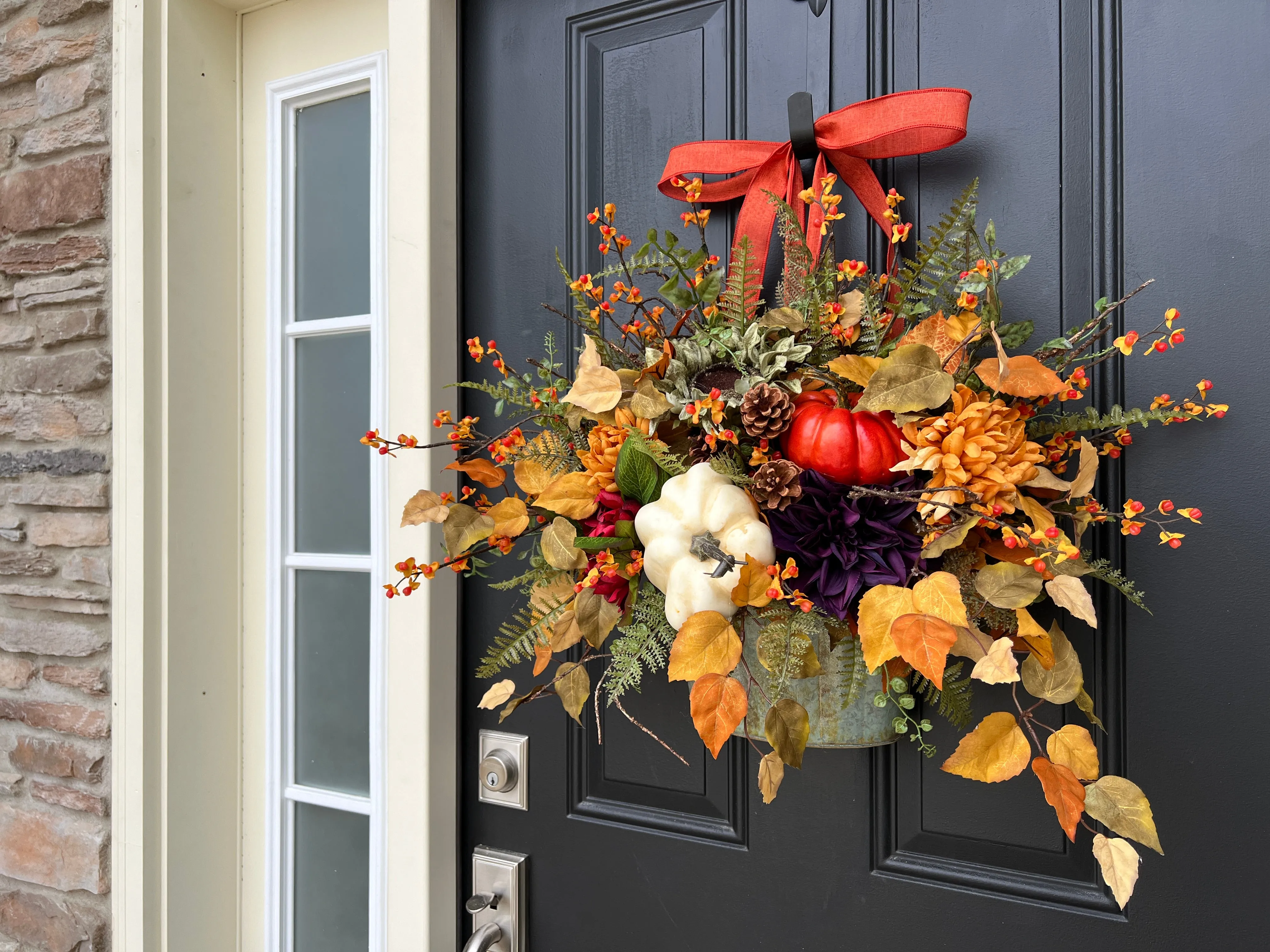 Fall Door Hanging with Sunflowers and Pumpkins