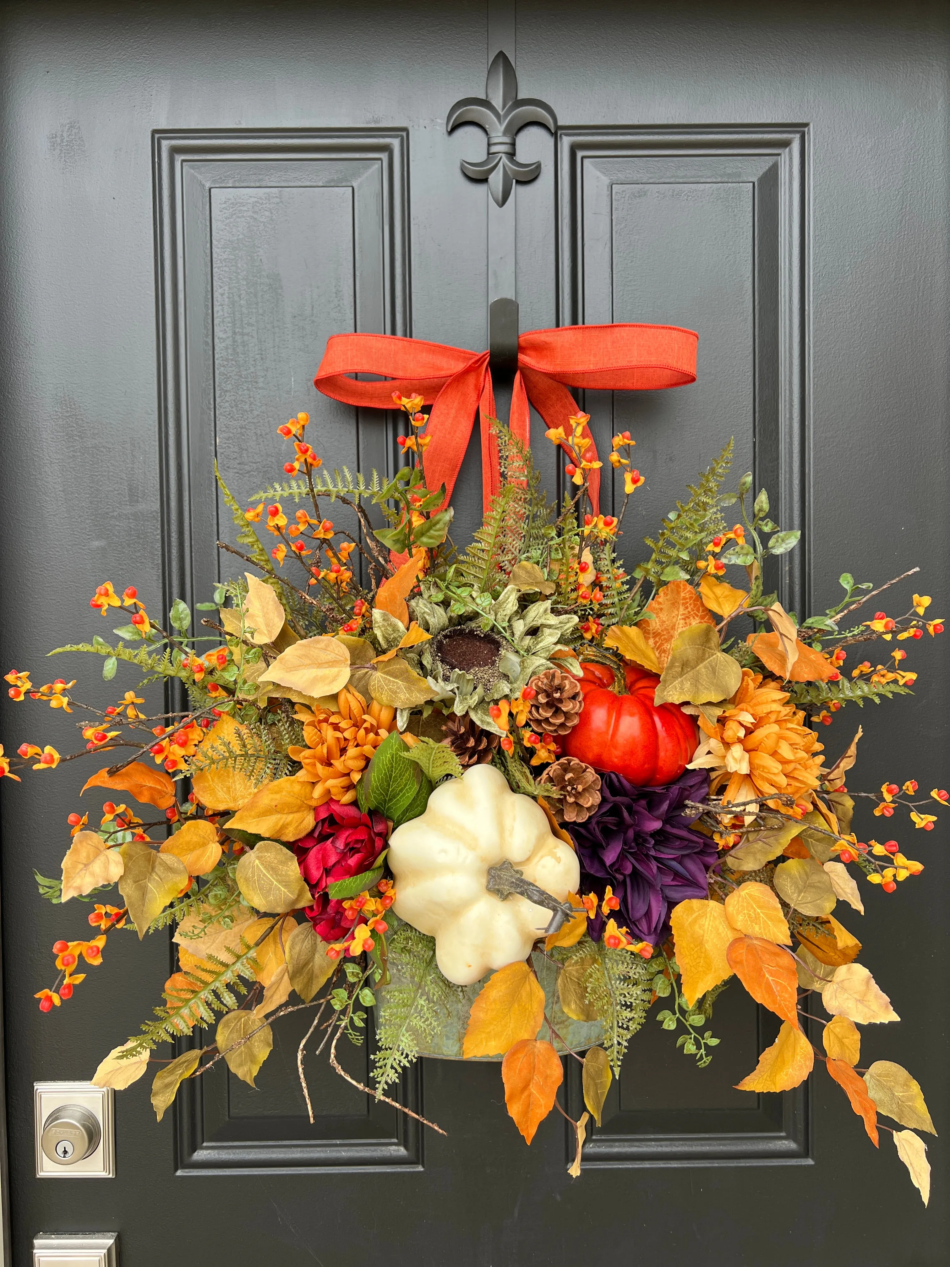 Fall Door Hanging with Sunflowers and Pumpkins