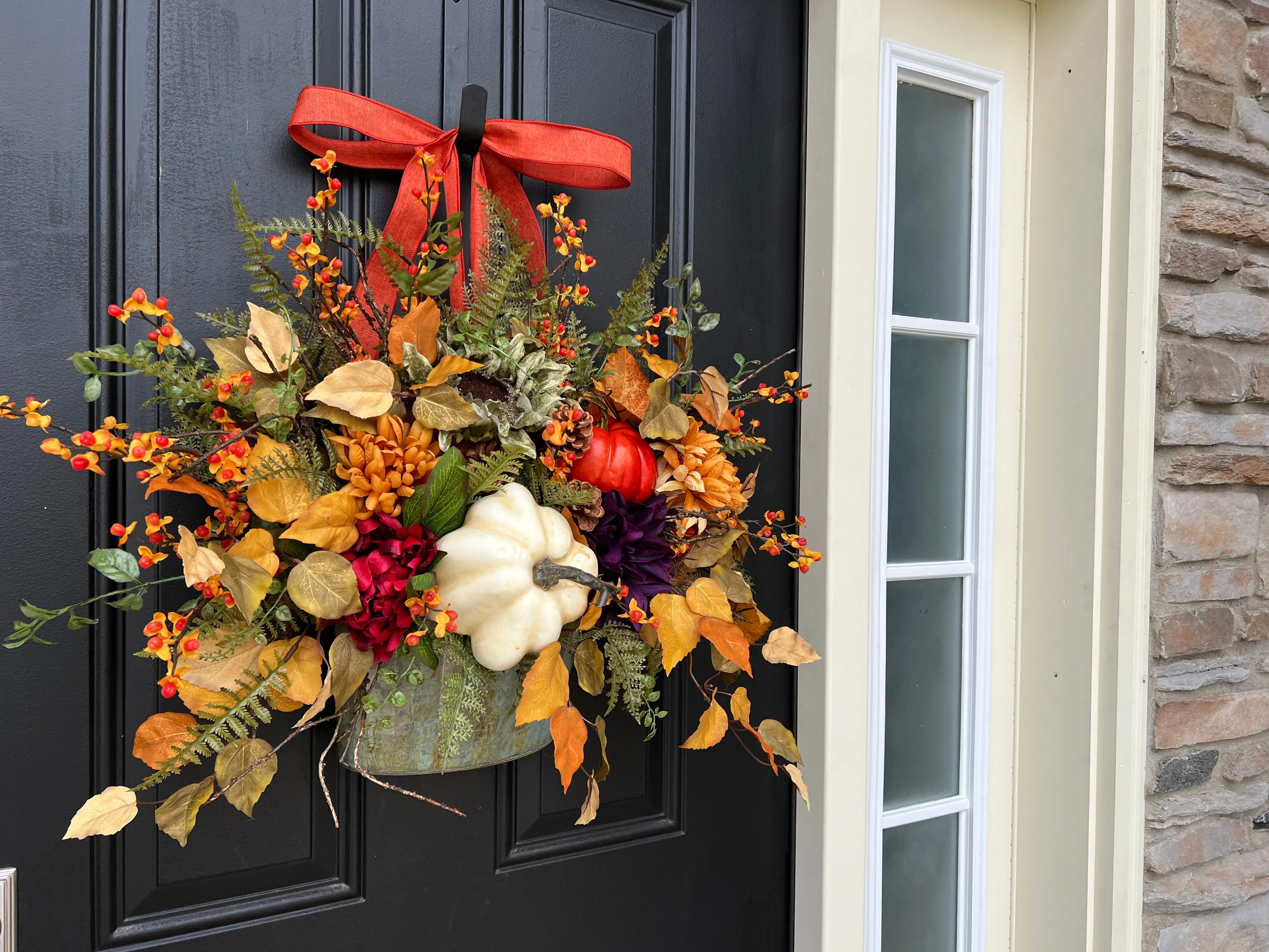 Fall Door Hanging with Sunflowers and Pumpkins