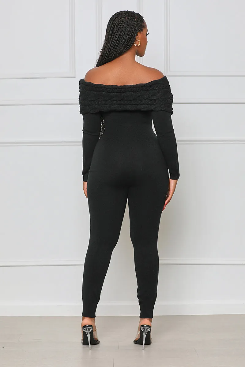 Fall Fever Off Shoulder Jumpsuit (Black)