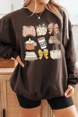 Fall Girly Doodle Graphic Fleece Sweatshirts