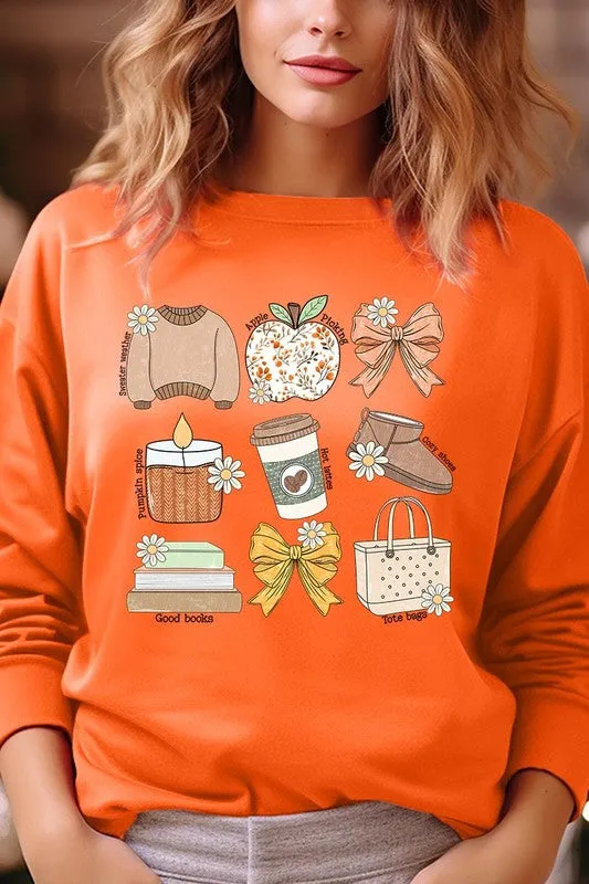 Fall Girly Doodle Graphic Fleece Sweatshirts