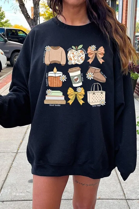 Fall Girly Doodle Graphic Fleece Sweatshirts