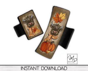 Fall Highland Cow Hair Clip PNG Sublimation Design, Digital Download