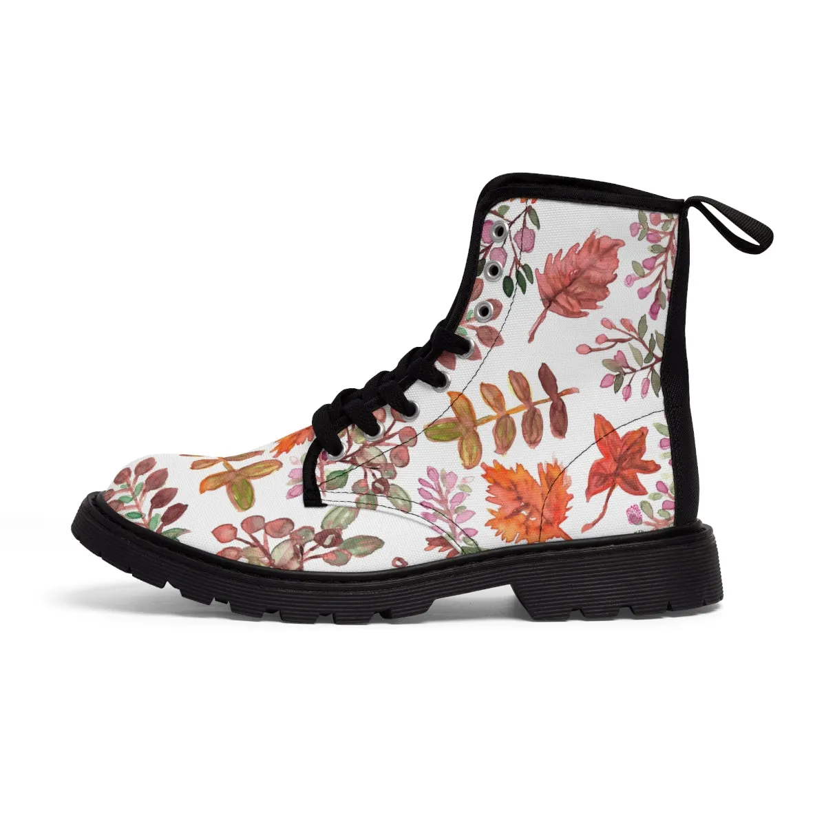 Fall Leaves Print Women's Boots, White Autumn Fall Leaves Print Women's Boots, Best Winter Boots For Women