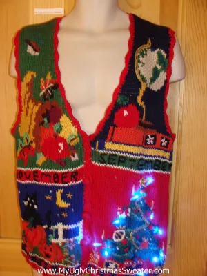 Fall Months Tacky Christmas Sweater Vest with Lights