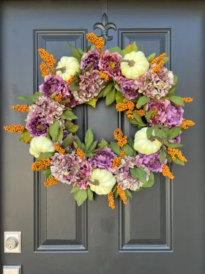 Fall Purple Hydrangea and Peony Wreath