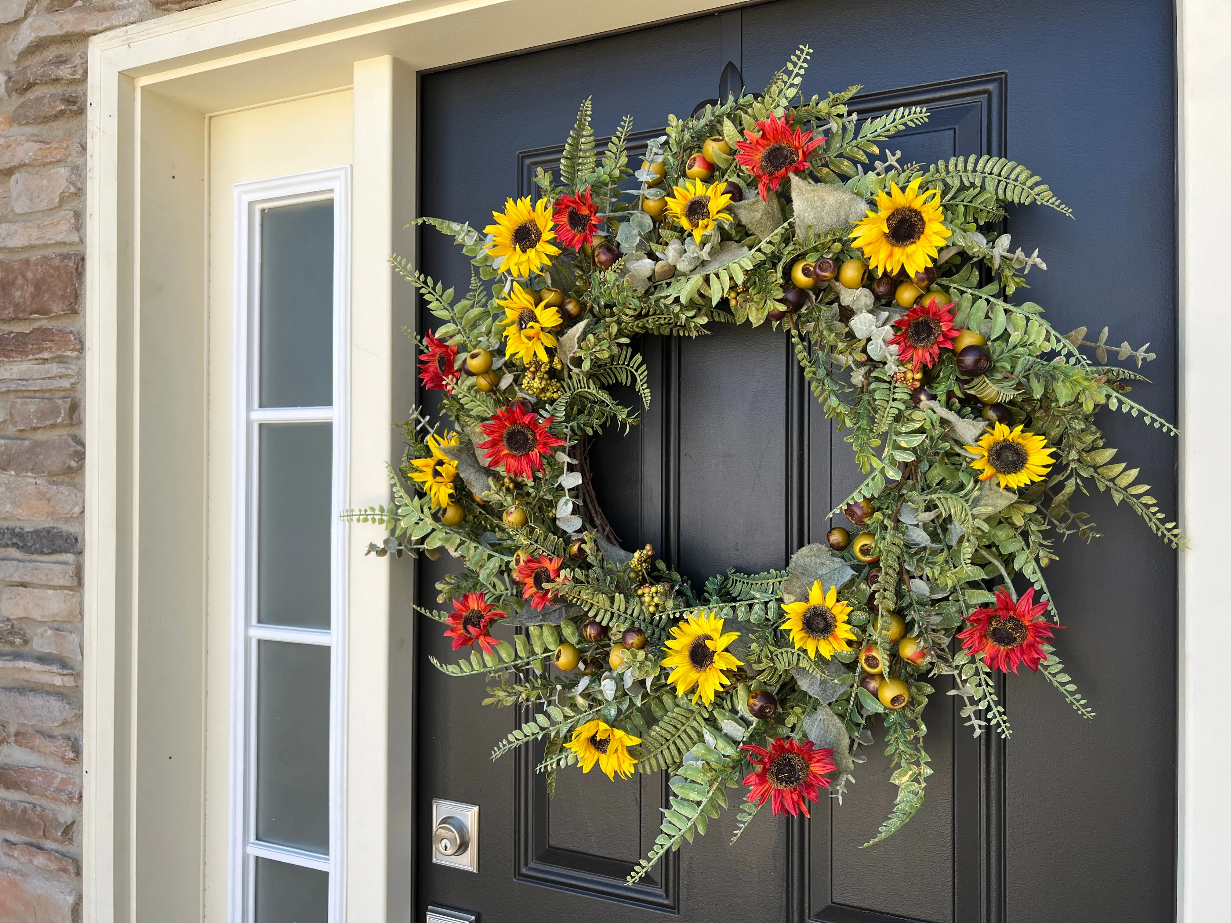 Fall Sunflower and Fern Wreath