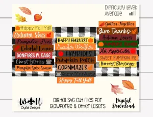 Fall Thanksgiving Bucket List Stacked Sign Bundle - Seasonal Wall Decor and DIY Kits - Cut File For Glowforge Lasers - Digital SVG File