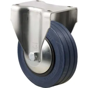 Fallshaw J-Castor 125 x 32mm Blue Rubber Roller Bearing Fixed 180kg