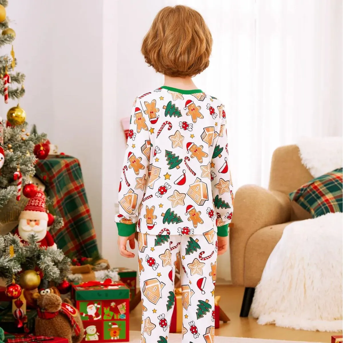 Family Christmas Pajamas Allover Gingerbread Christmas Tree Candy Canes Candy House Star