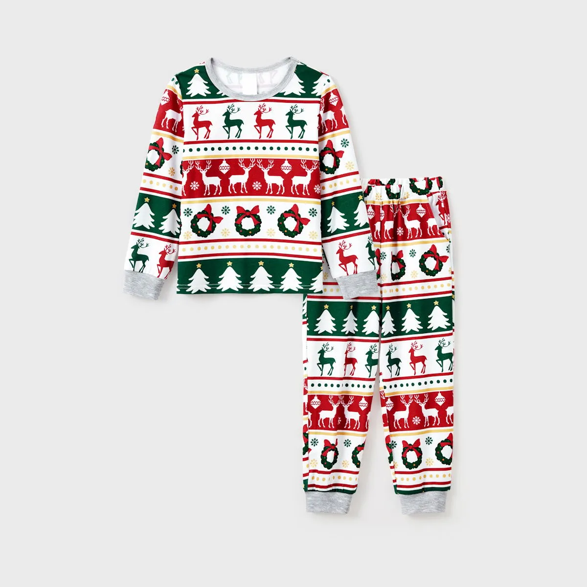 Family Christmas Pajamas Allover Xmas Tree Reindeer Wreath Bowknot