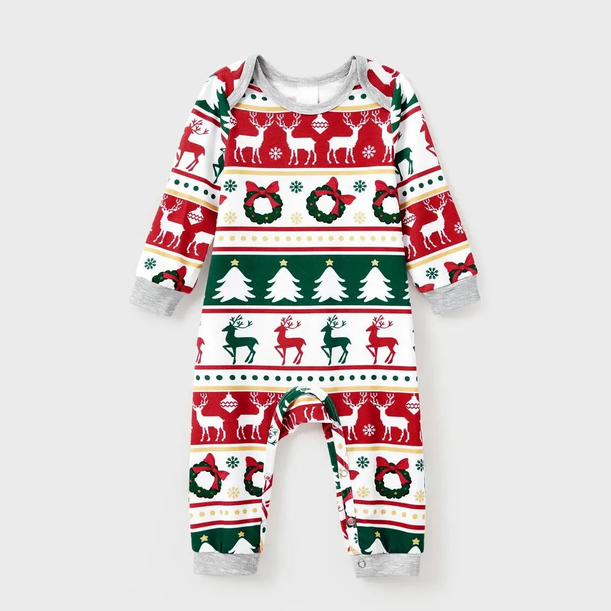 Family Christmas Pajamas Allover Xmas Tree Reindeer Wreath Bowknot