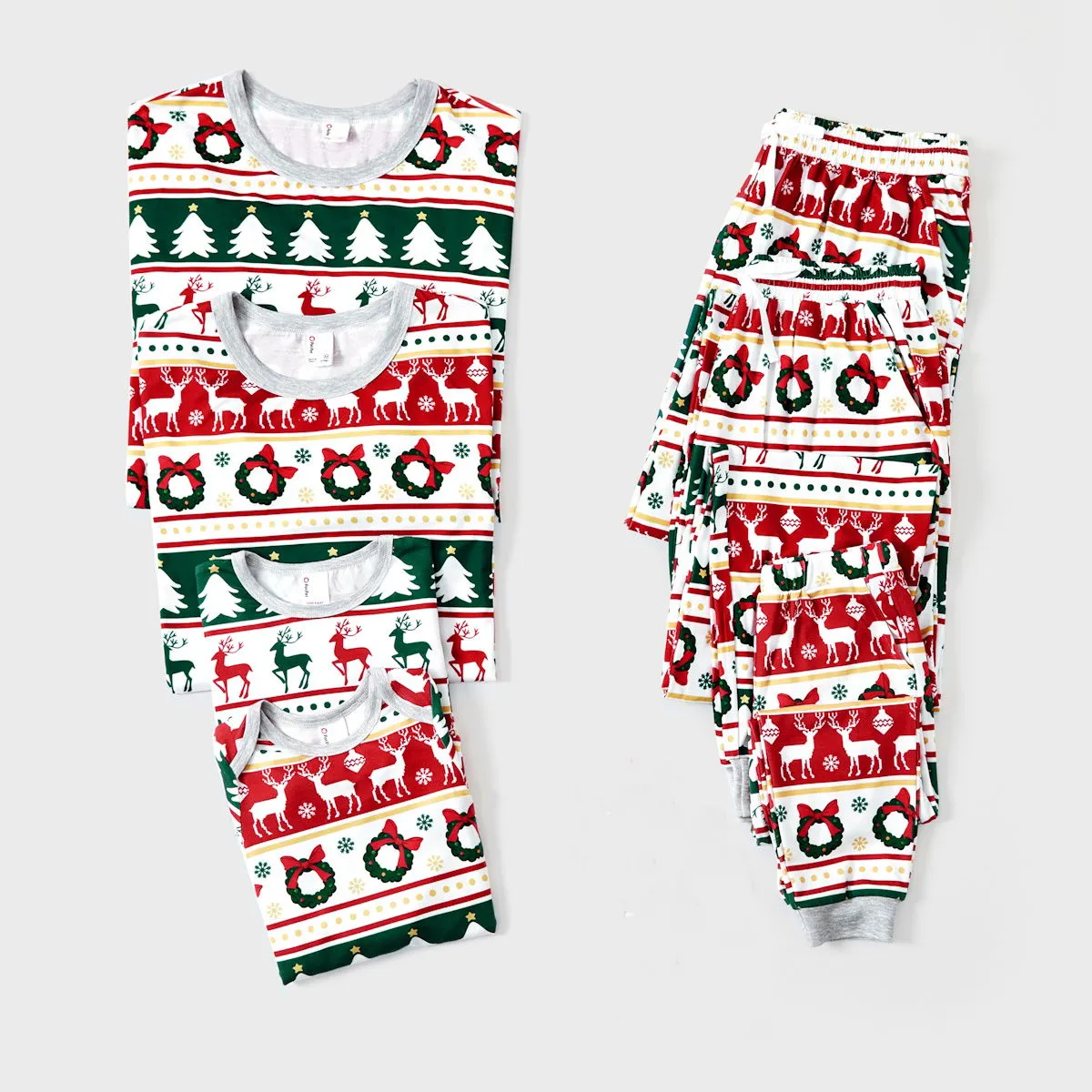 Family Christmas Pajamas Allover Xmas Tree Reindeer Wreath Bowknot