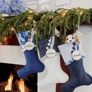 Family Christmas Stockings in Blue and White for Christmas and Chrismukkah Celebrations