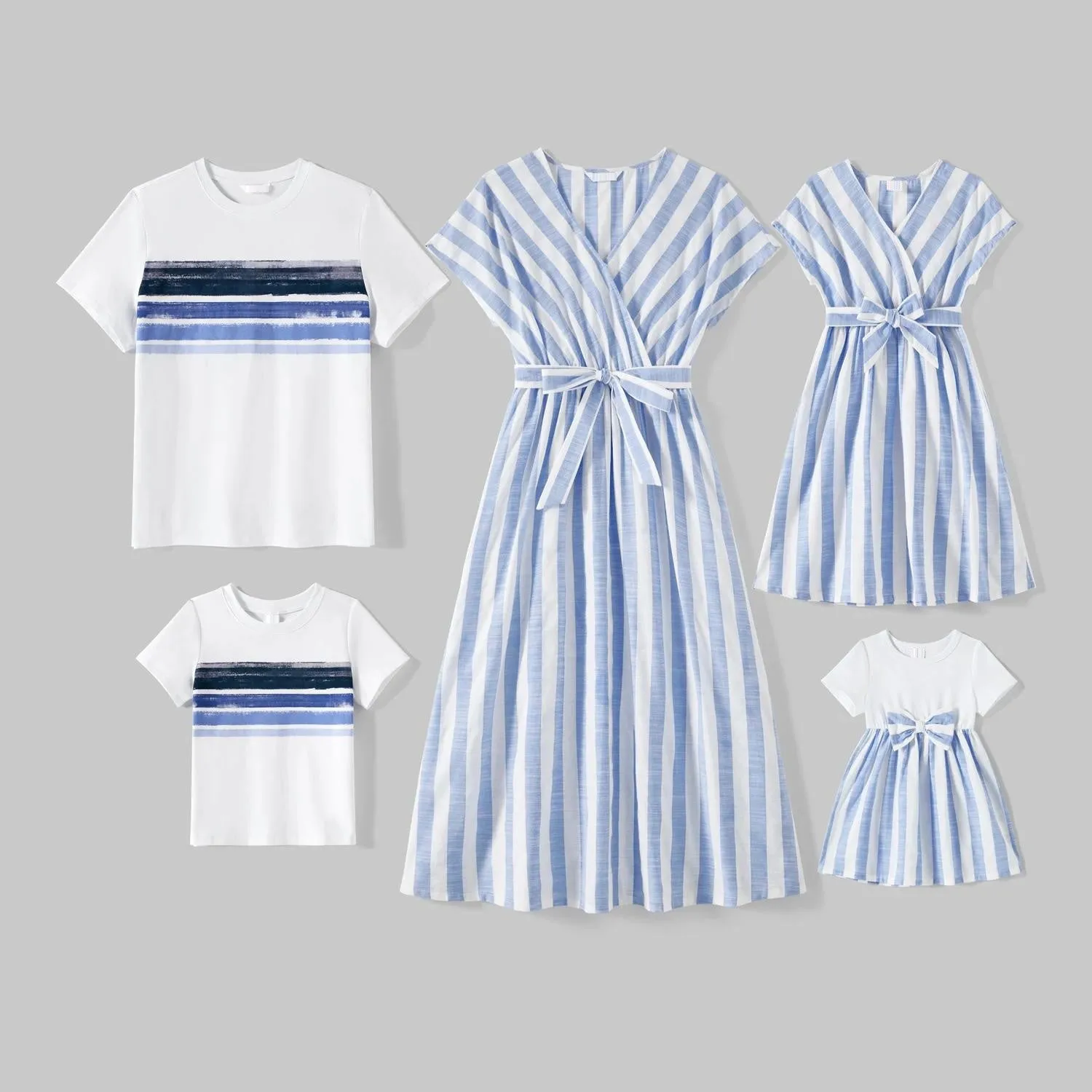 Family Matching Dress Blue Striped Mother Daughter Sleeveless Dresses