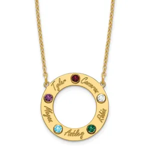 Family Pendant Name and Birthstone Circle Necklace