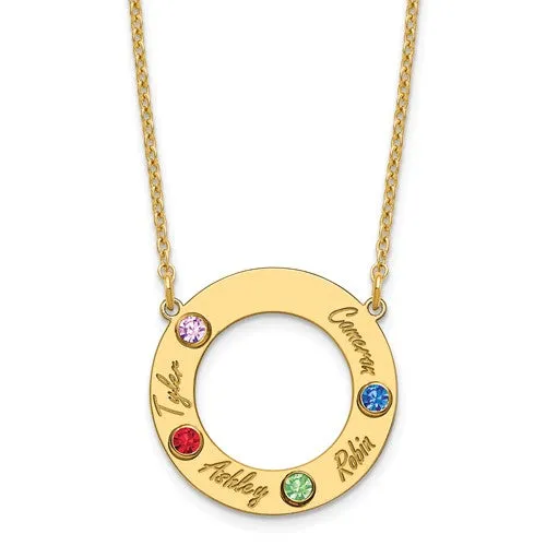 Family Pendant Name and Birthstone Circle Necklace