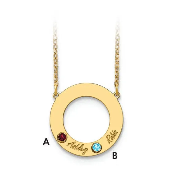 Family Pendant Name and Birthstone Circle Necklace