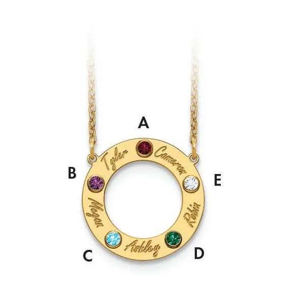 Family Pendant Name and Birthstone Circle Necklace