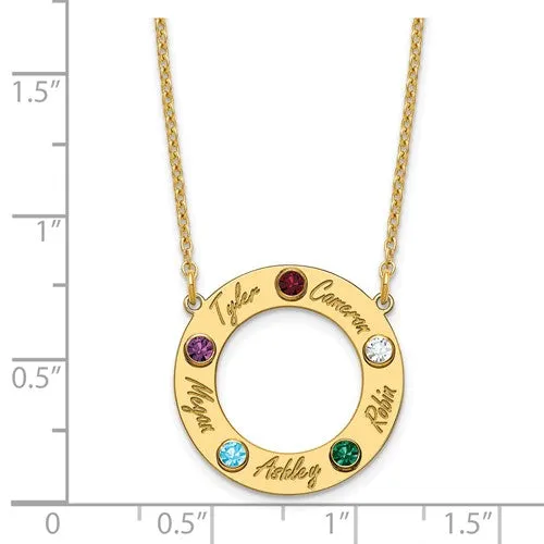 Family Pendant Name and Birthstone Circle Necklace