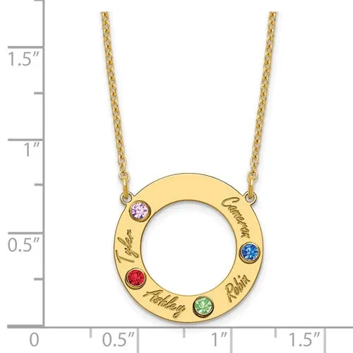 Family Pendant Name and Birthstone Circle Necklace