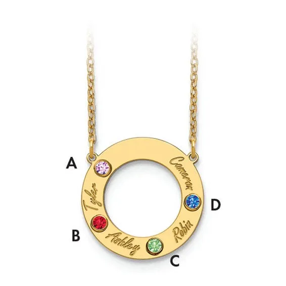 Family Pendant Name and Birthstone Circle Necklace