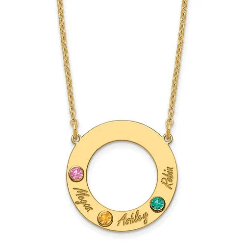 Family Pendant Name and Birthstone Circle Necklace