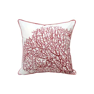 Fan Coral Red and White Indoor Outdoor Pillow