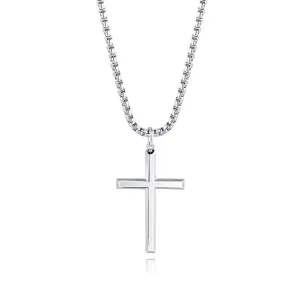 FANCIME Mens Plain Polished Cross Sterling Silver Necklace