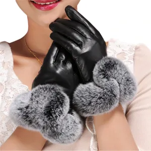 Fancy and Fashionable Vegan Leather Winter Gloves with Pompoms