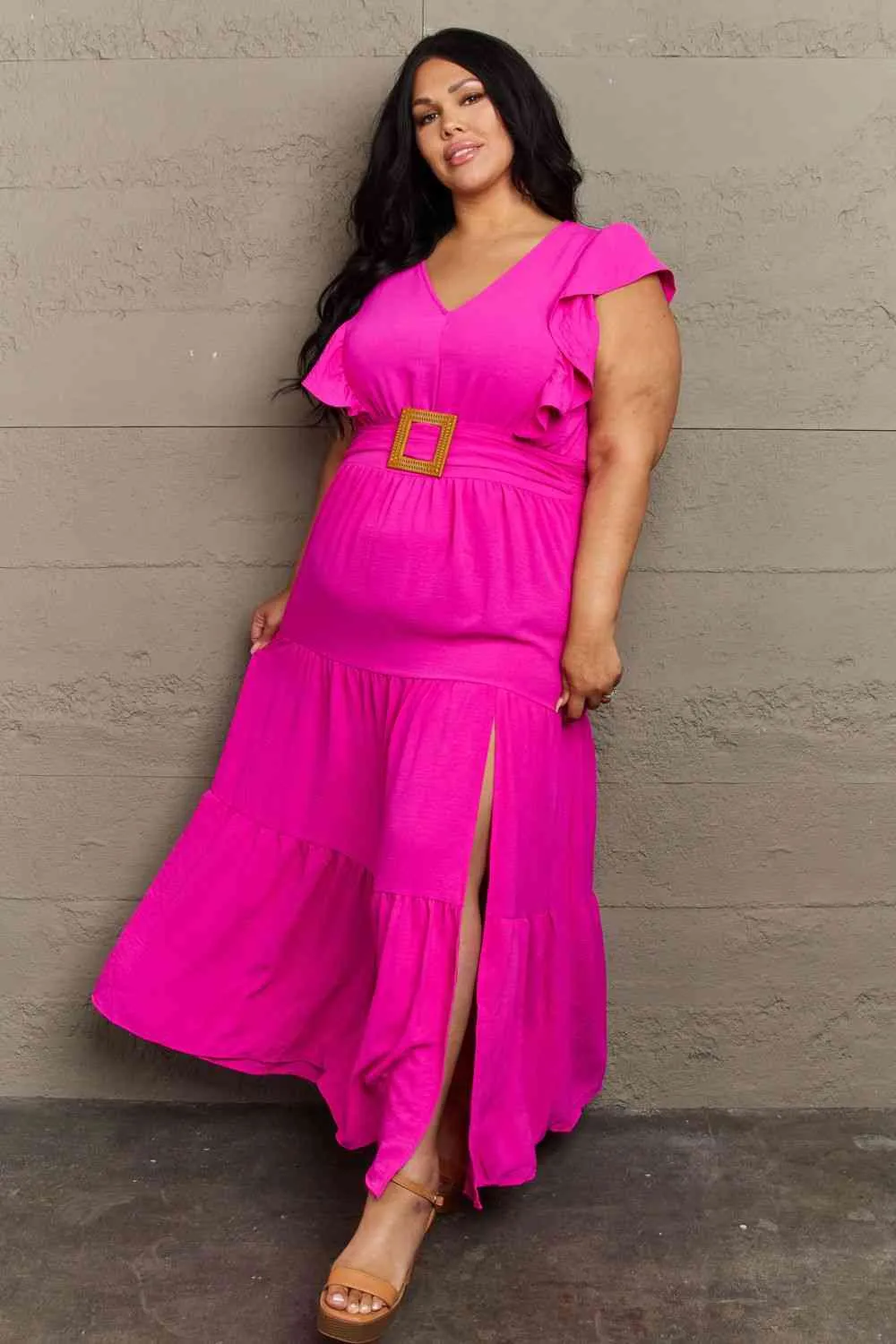 Fancy Fizz Plus Size Tiered Side Slit Maxi Dress