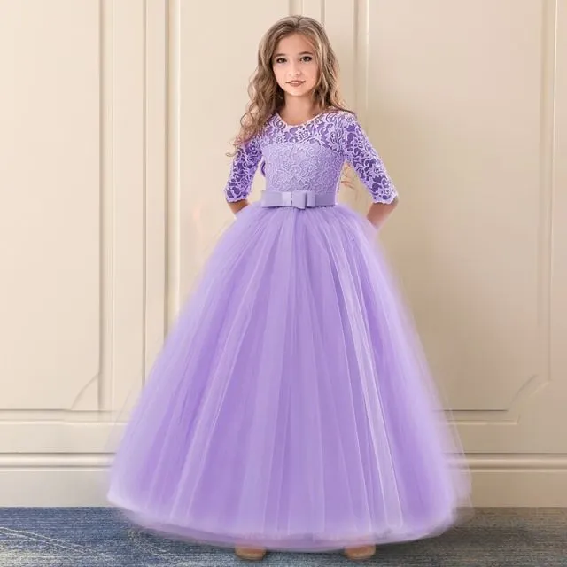 Fancy Flower Long Prom Gowns Teenagers Girls Children Party  Kids Evening Formal Flower Girl Bridesmaid Wedding Dress