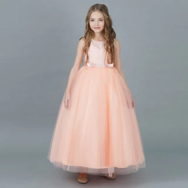 Fancy Flower Long Prom Gowns Teenagers Girls Children Party  Kids Evening Formal Flower Girl Bridesmaid Wedding Dress