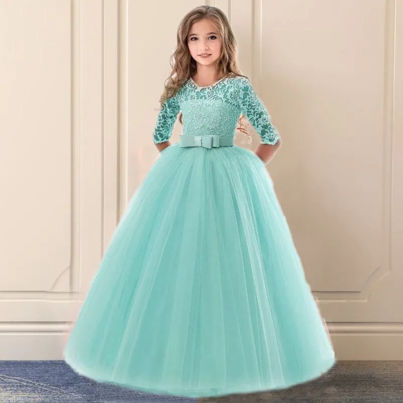 Fancy Flower Long Prom Gowns Teenagers Girls Children Party  Kids Evening Formal Flower Girl Bridesmaid Wedding Dress