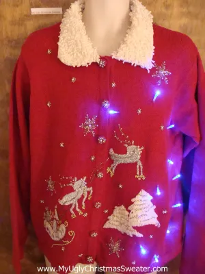 Fancy Flying Reindeer Cute Christmas Sweater with Lights