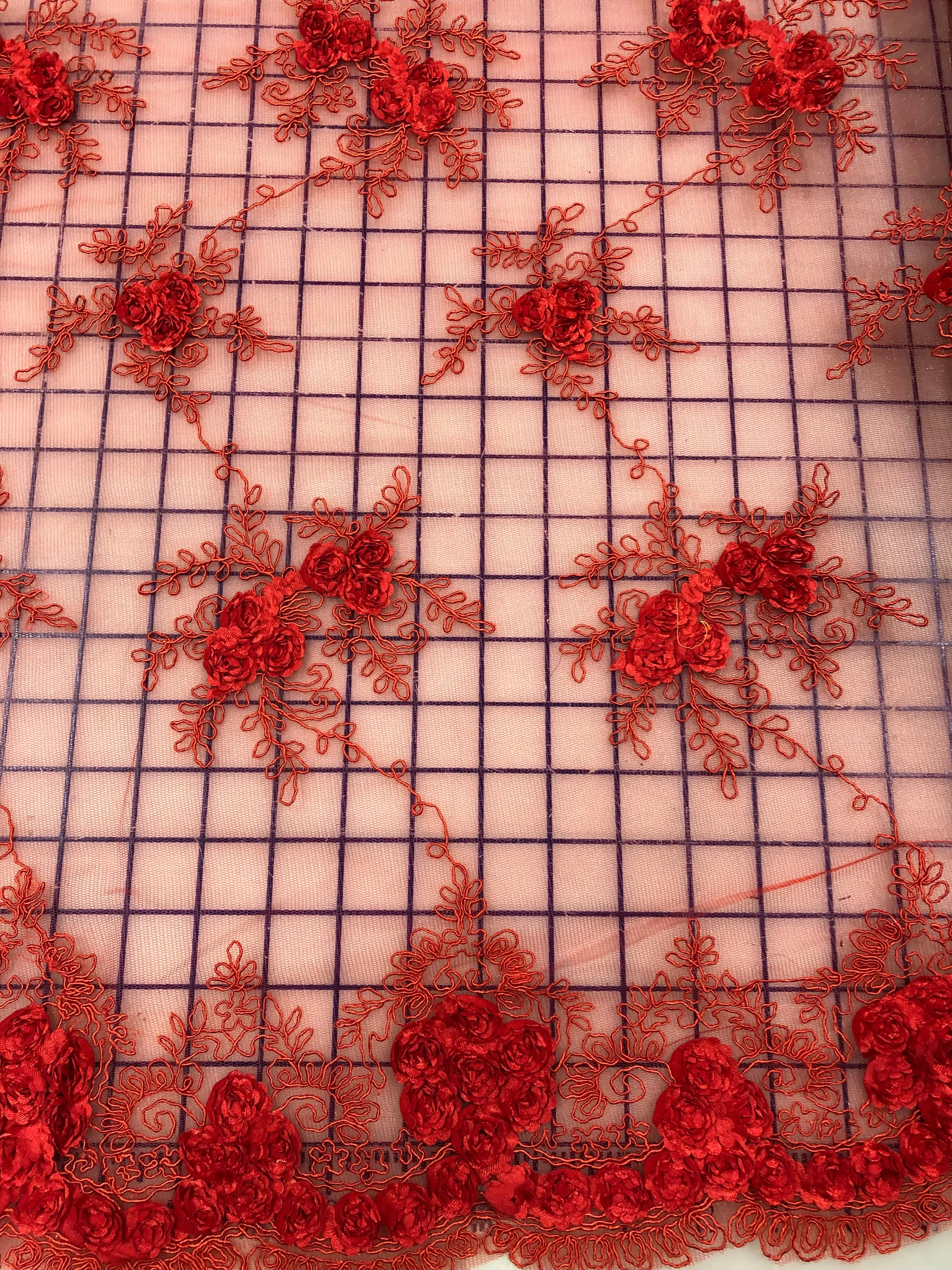 Fancy Lace - 52-inches Wide Red with 3D Flowers Special Purchase!